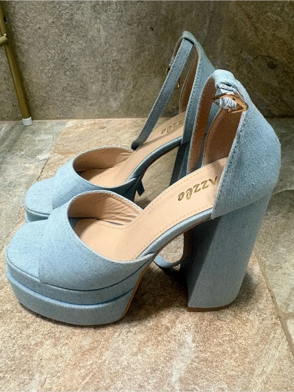 Light Blue Denim Platform Block Heel Sandals